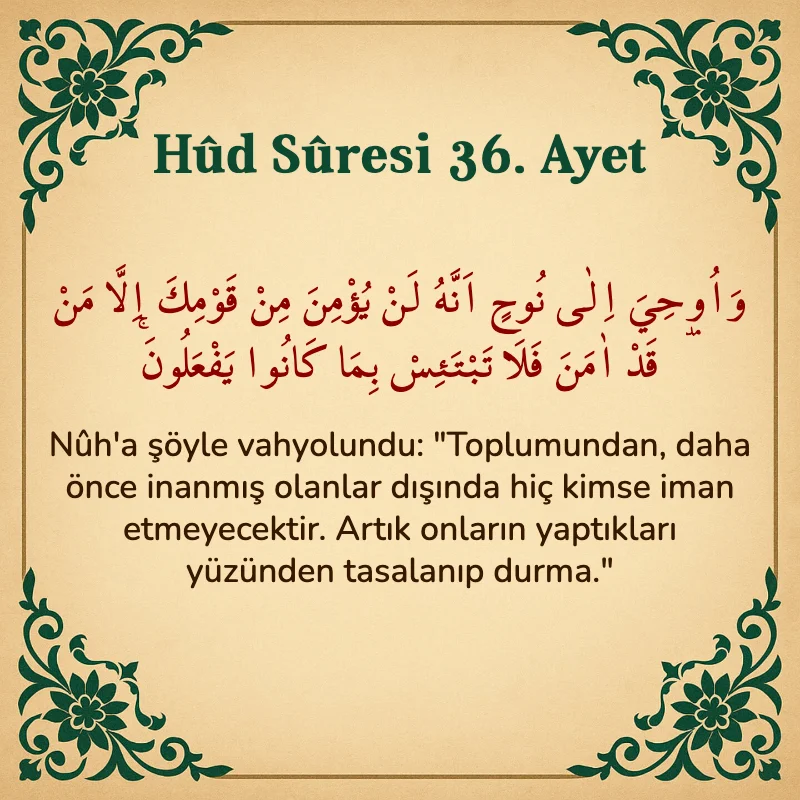 Hûd Sûresi 36. Ayet Arapça ve Türkçe meali