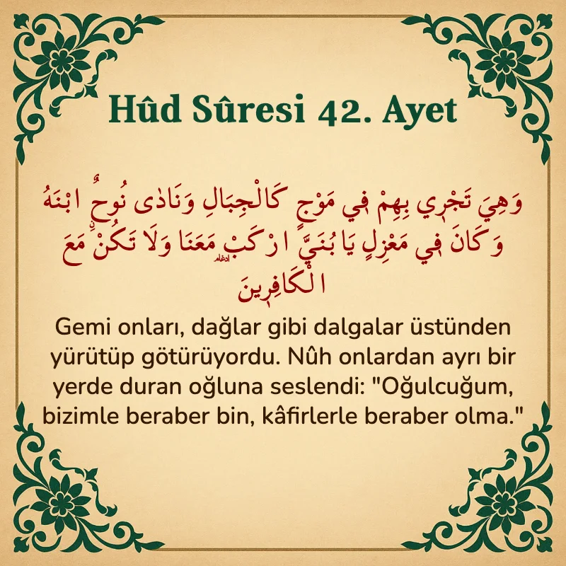 Hûd Sûresi 42. Ayet Arapça ve Türkçe meali