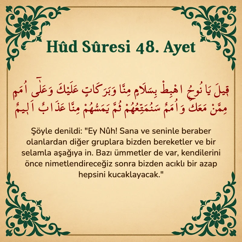 Hûd Sûresi 48. Ayet Arapça ve Türkçe meali