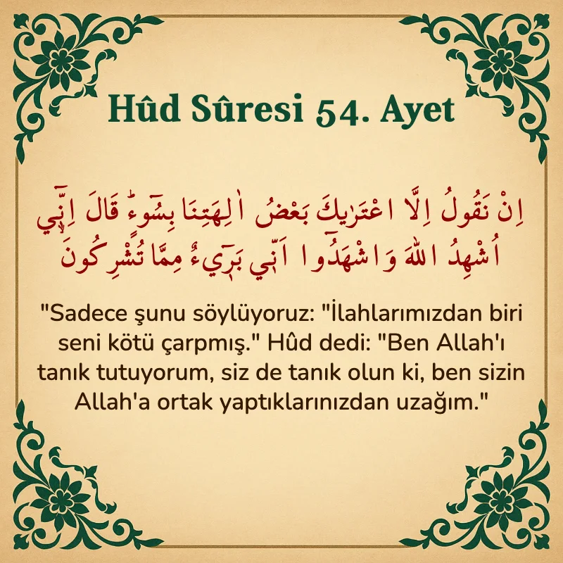 Hûd Sûresi 54. Ayet Arapça ve Türkçe meali