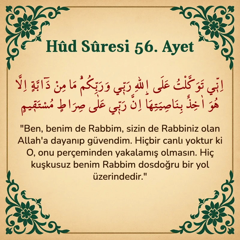 Hûd Sûresi 56. Ayet Arapça ve Türkçe meali