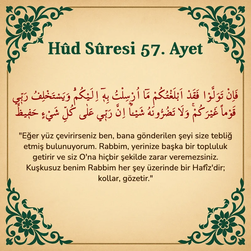 Hûd Sûresi 57. Ayet Arapça ve Türkçe meali