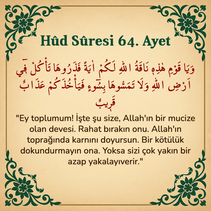 Hûd Sûresi 64. Ayet Arapça ve Türkçe meali