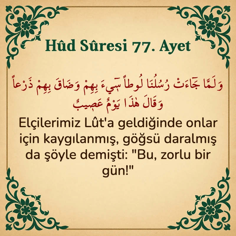 Hûd Sûresi 77. Ayet Arapça ve Türkçe meali