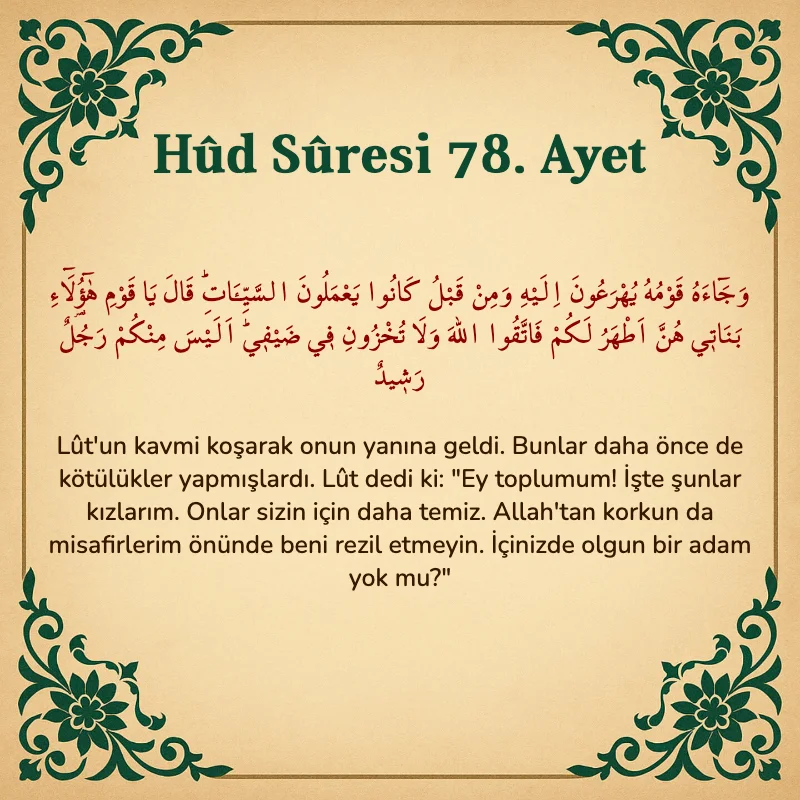 Hûd Sûresi 78. Ayet Arapça ve Türkçe meali