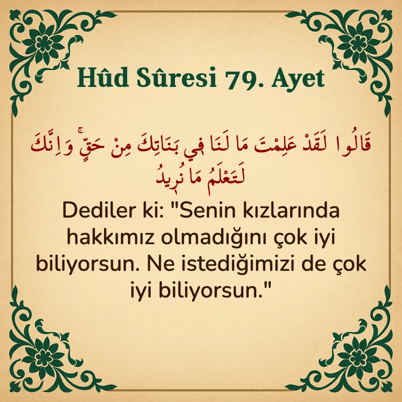 Hûd Sûresi 79. Ayet Arapça ve Türkçe meali
