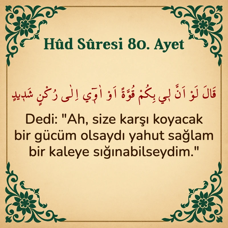 Hûd Sûresi 80. Ayet Arapça ve Türkçe meali