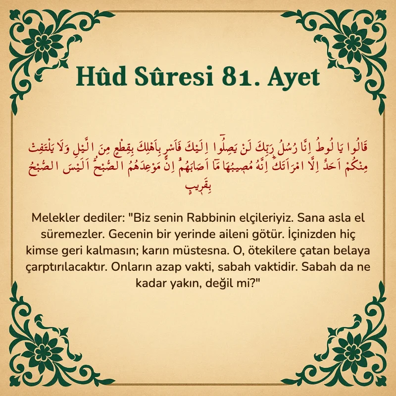 Hûd Sûresi 81. Ayet Arapça ve Türkçe meali