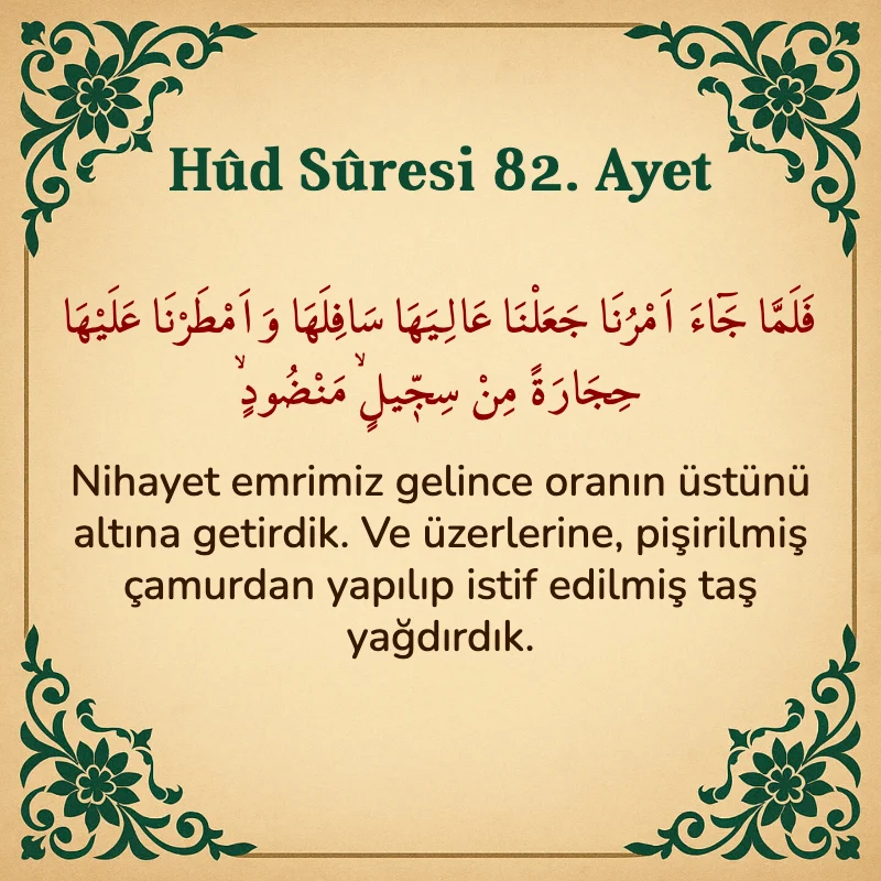 Hûd Sûresi 82. Ayet Arapça ve Türkçe meali