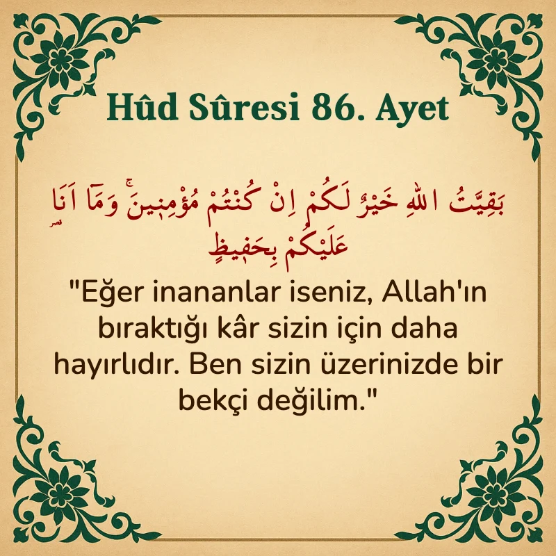 Hûd Sûresi 86. Ayet Arapça ve Türkçe meali