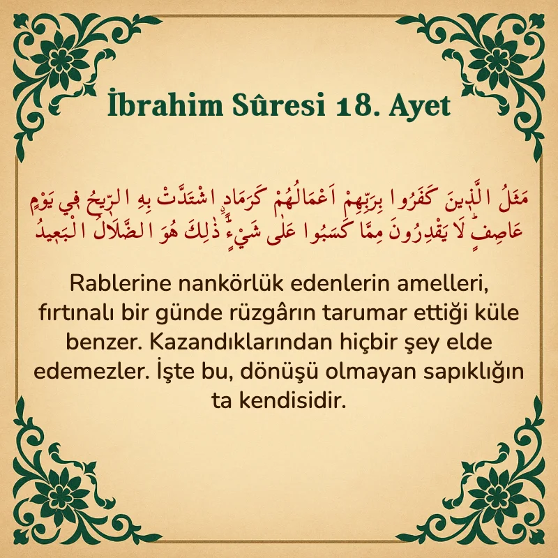 İbrahim Suresi 18. Ayet Arapça ve Türkçe meali