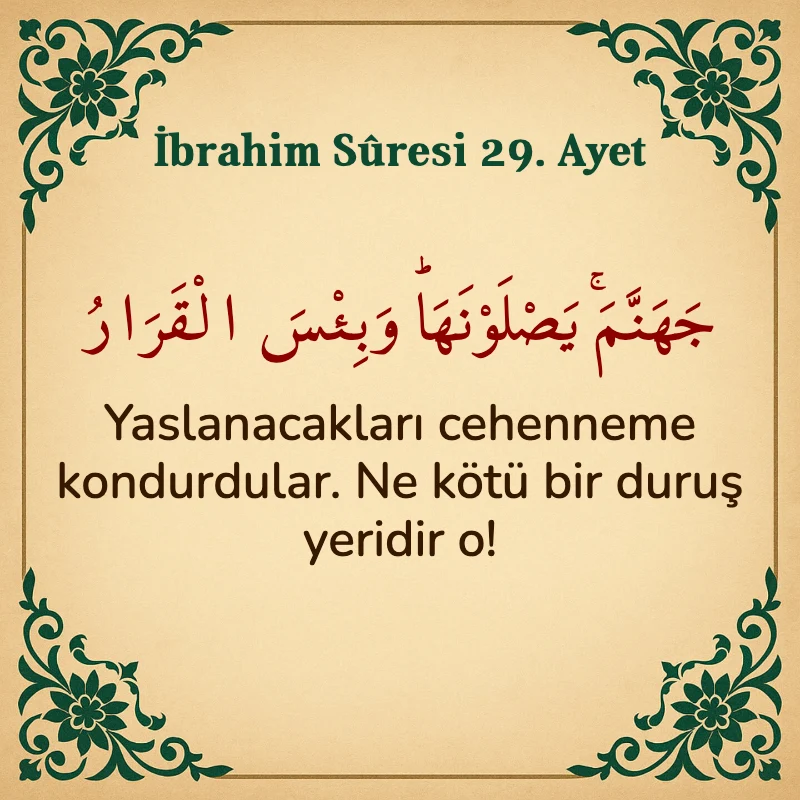 İbrahim Suresi 29. Ayet Arapça ve Türkçe meali