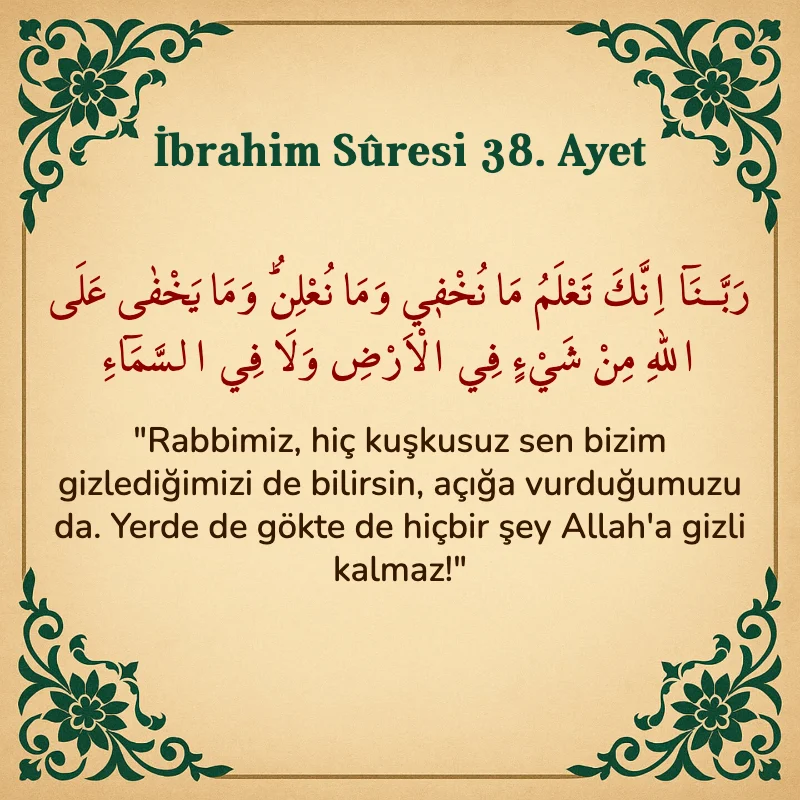 İbrahim Suresi 38. Ayet Arapça ve Türkçe meali