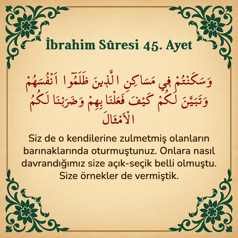 İbrahim Suresi 45. Ayet Arapça ve Türkçe meali