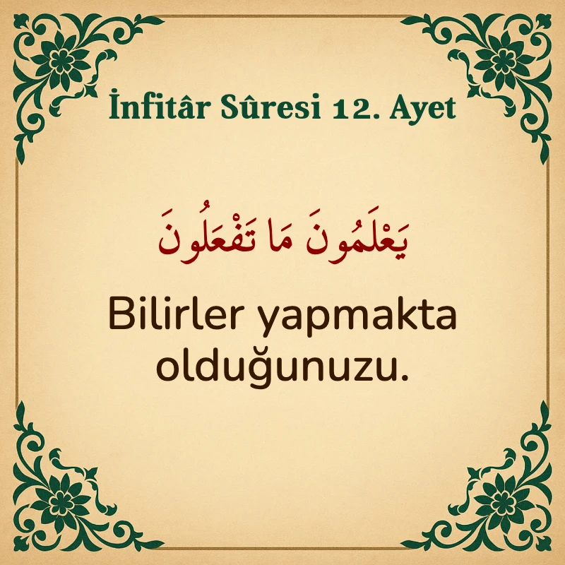 İnfitar Suresi 12. Ayet Arapça ve Türkçe meali