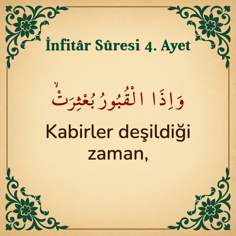 İnfitar Suresi 4. Ayet Arapça ve Türkçe meali