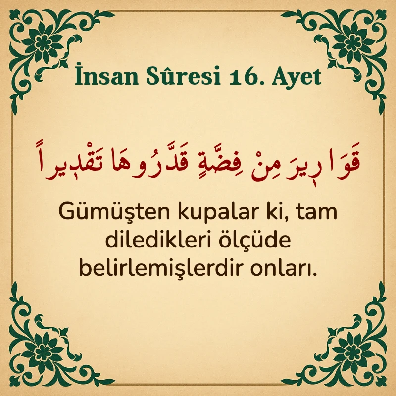 İnsan Suresi 16. Ayet Arapça ve Türkçe meali
