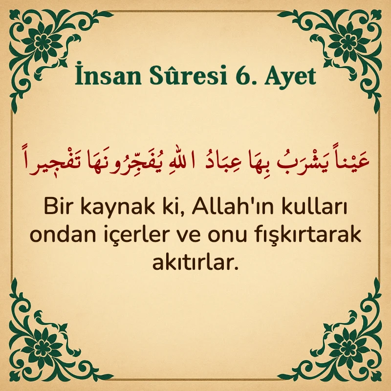 İnsan Suresi 6. Ayet Arapça ve Türkçe meali