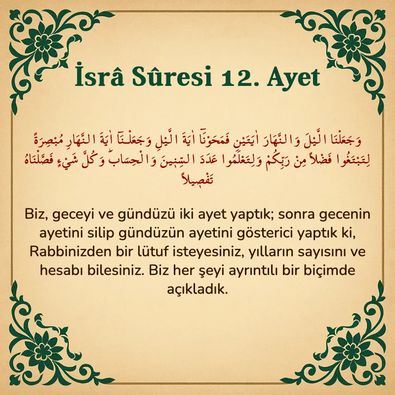 İsra Suresi 12. Ayet Arapça ve Türkçe meali