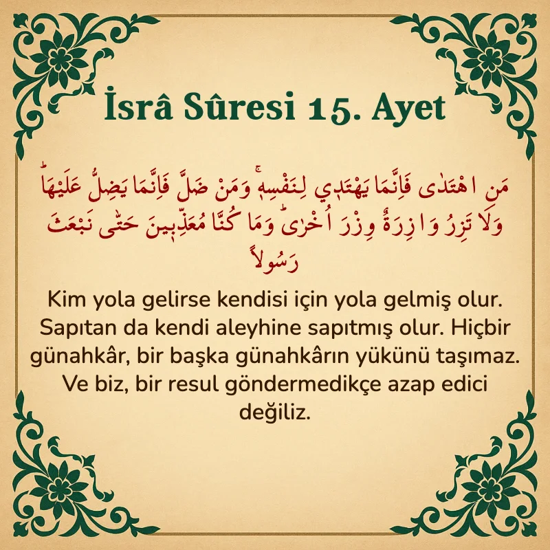 İsra Suresi 15. Ayet Arapça ve Türkçe meali