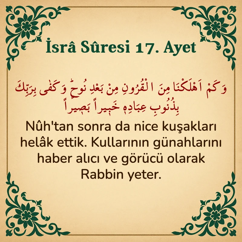 İsra Suresi 17. Ayet Arapça ve Türkçe meali