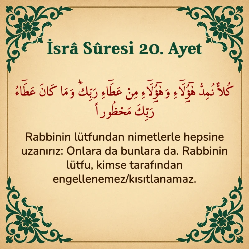 İsra Suresi 20. Ayet Arapça ve Türkçe meali
