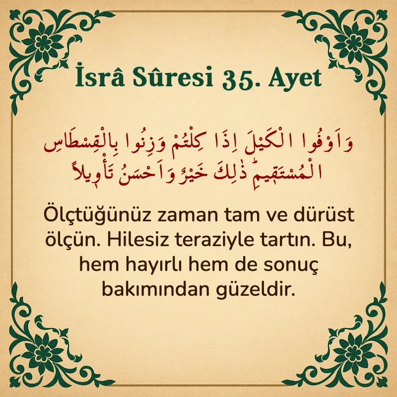 İsra Suresi 35. Ayet Arapça ve Türkçe meali