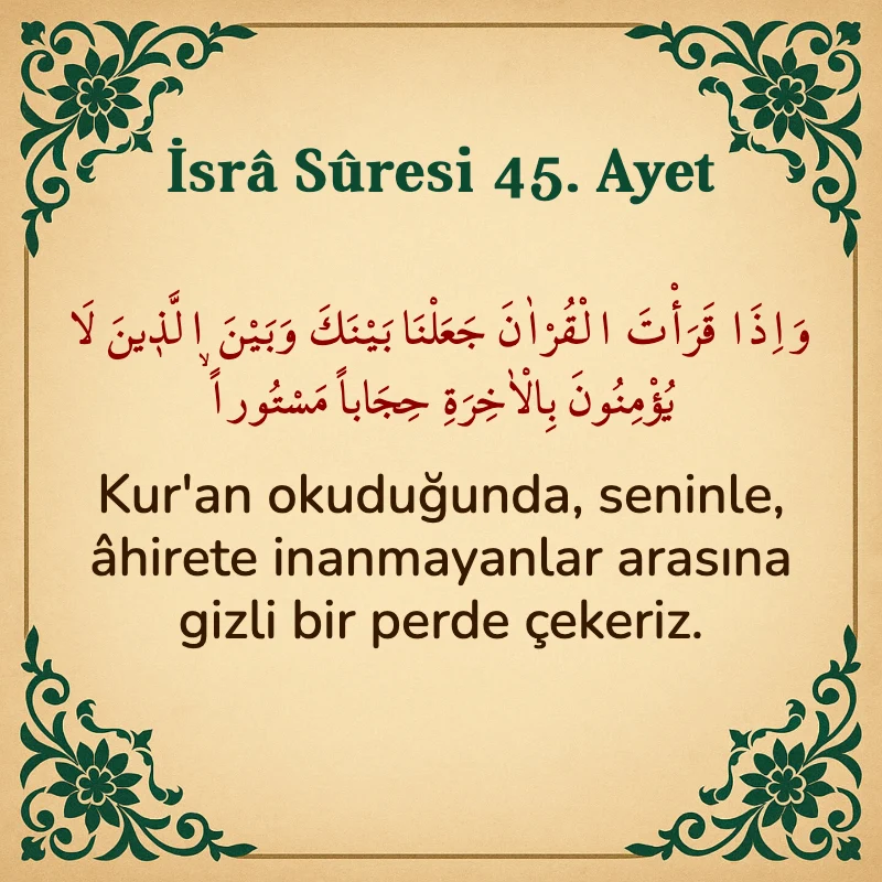 İsra Suresi 45. Ayet Arapça ve Türkçe meali