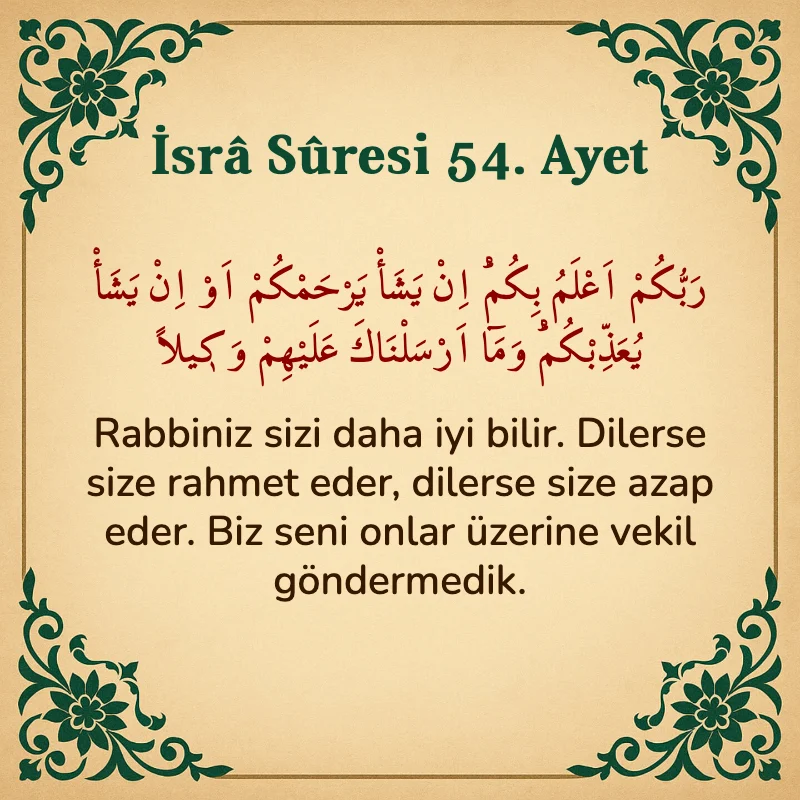 İsra Suresi 54. Ayet Arapça ve Türkçe meali