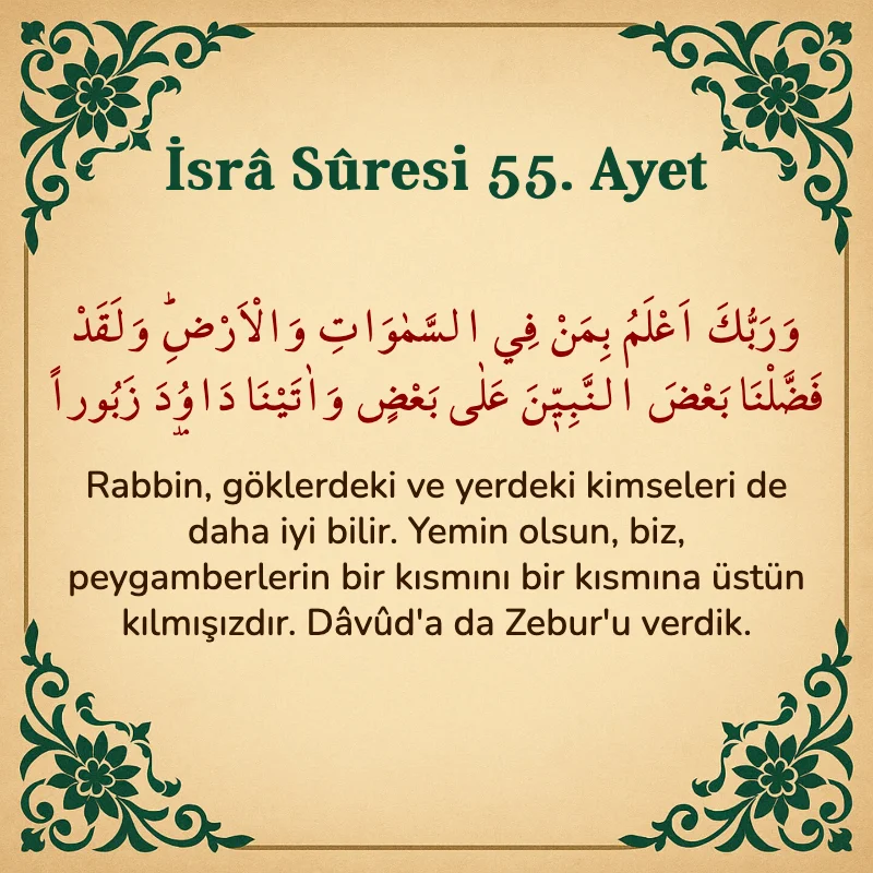 İsra Suresi 55. Ayet Arapça ve Türkçe meali