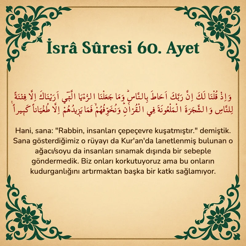İsra Suresi 60. Ayet Arapça ve Türkçe meali