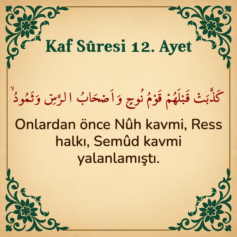 Kaf Suresi 12. Ayet Arapça ve Türkçe meali