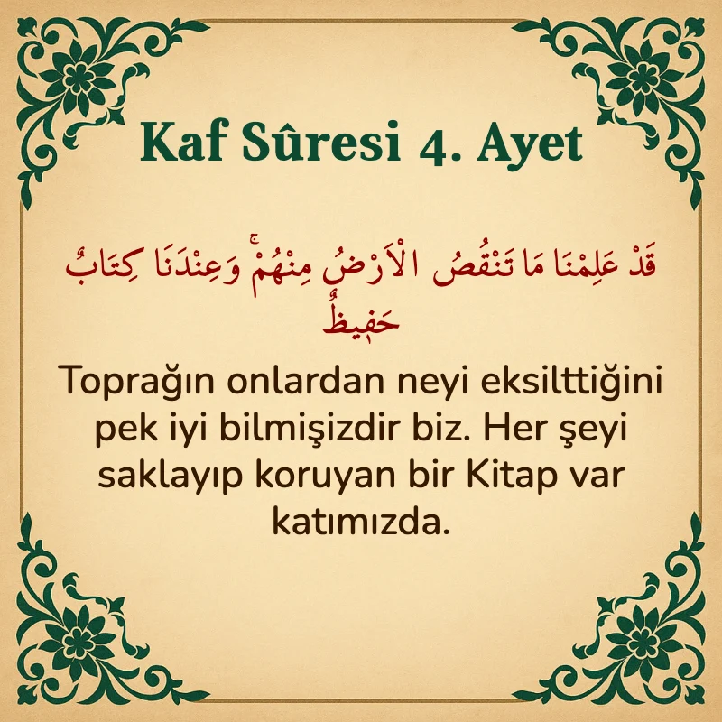 Kaf Suresi 4. Ayet Arapça ve Türkçe meali
