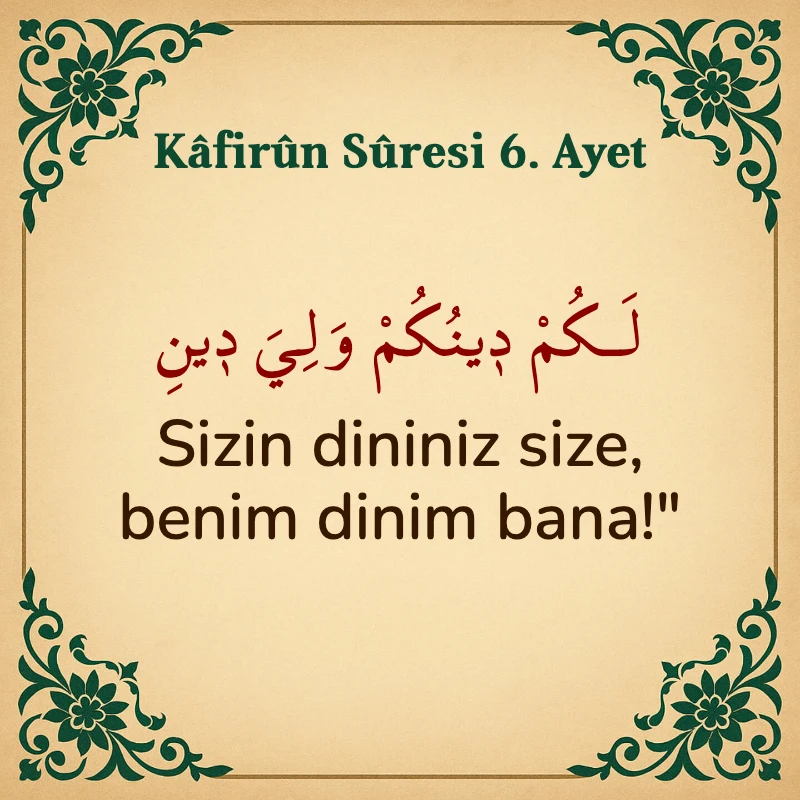 Kafirun Suresi 6. Ayet Arapça ve Türkçe meali