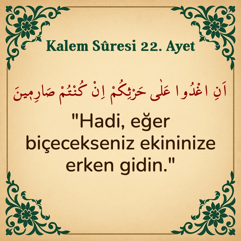 Kalem Suresi 22. Ayet Arapça ve Türkçe meali