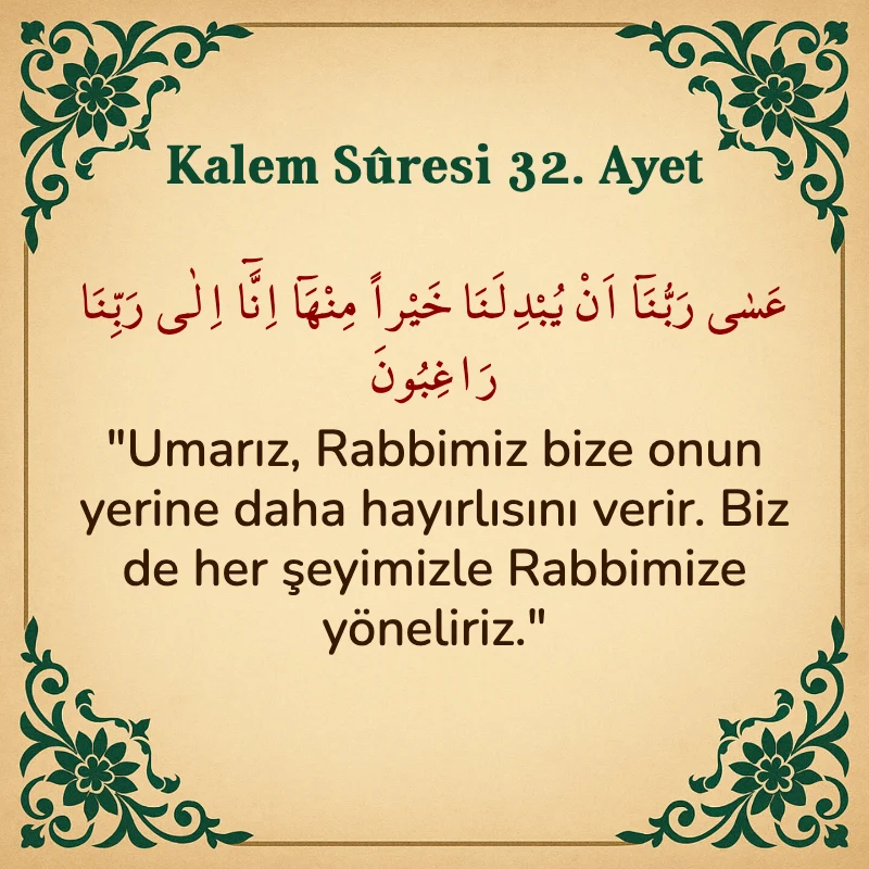 Kalem Suresi 32. Ayet Arapça ve Türkçe meali