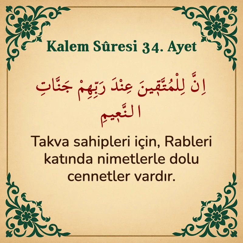 Kalem Suresi 34. Ayet Arapça ve Türkçe meali
