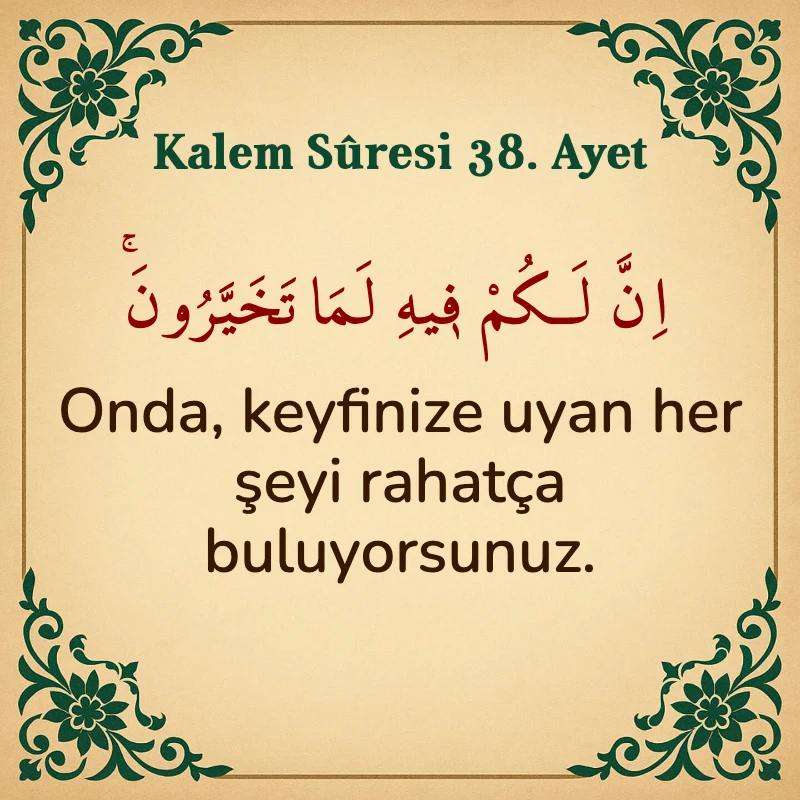 Kalem Suresi 38. Ayet Arapça ve Türkçe meali