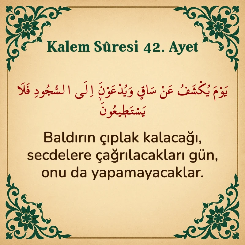 Kalem Suresi 42. Ayet Arapça ve Türkçe meali
