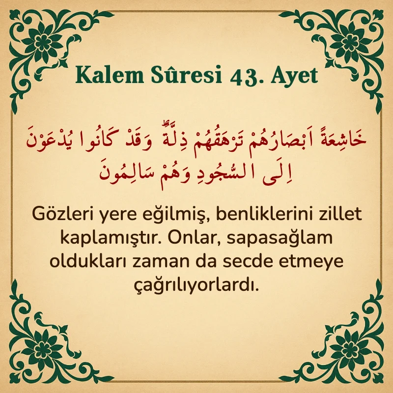 Kalem Suresi 43. Ayet Arapça ve Türkçe meali