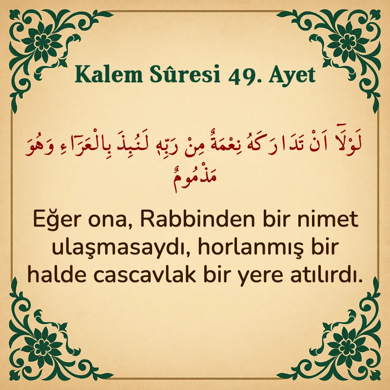 Kalem Suresi 49. Ayet Arapça ve Türkçe meali