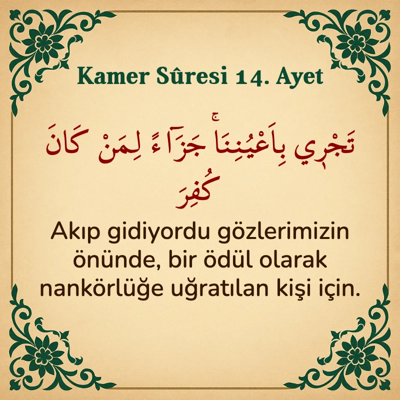 Kamer Suresi 14. Ayet Arapça ve Türkçe meali