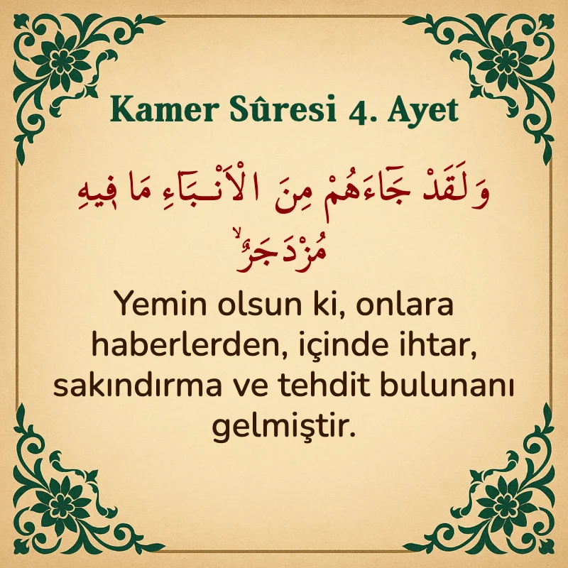 Kamer Suresi 4. Ayet Arapça ve Türkçe meali