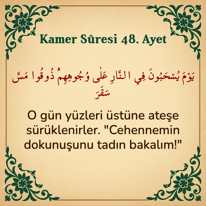 Kamer Suresi 48. Ayet Arapça ve Türkçe meali