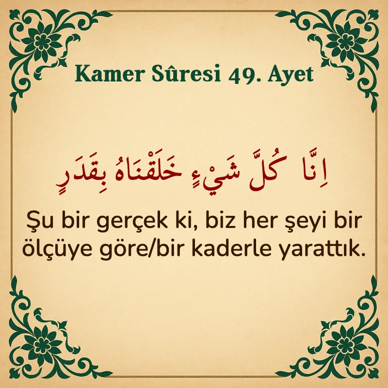 Kamer Suresi 49. Ayet Arapça ve Türkçe meali