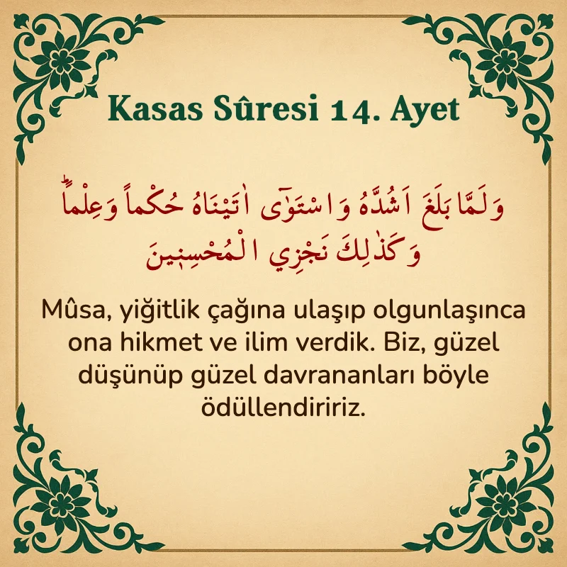 Kasas Suresi 14. Ayet Arapça ve Türkçe meali