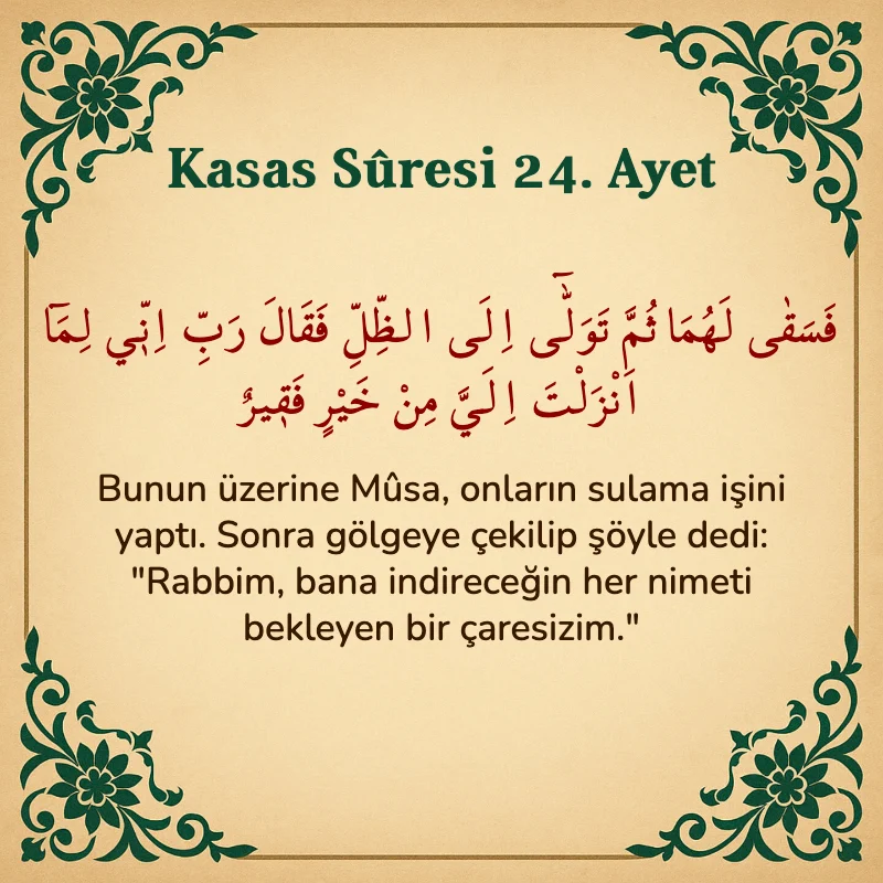 Kasas Suresi 24. Ayet Arapça ve Türkçe meali