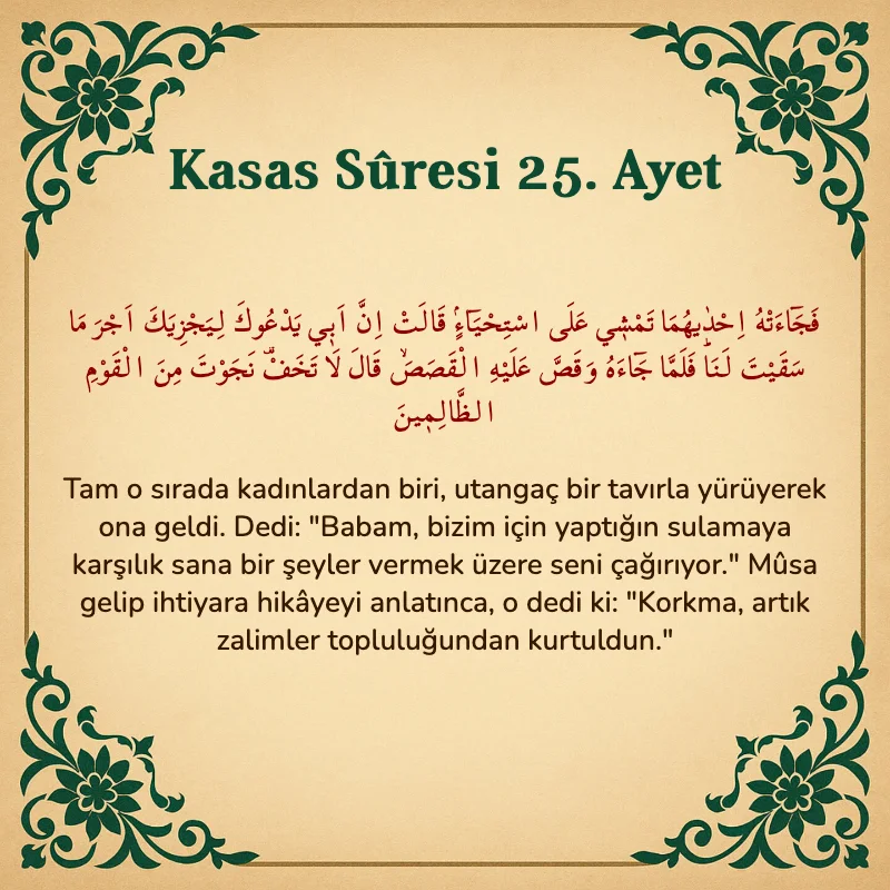 Kasas Suresi 25. Ayet Arapça ve Türkçe meali