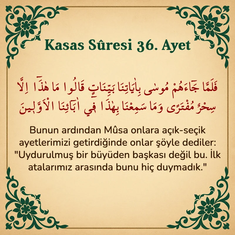 Kasas Suresi 36. Ayet Arapça ve Türkçe meali