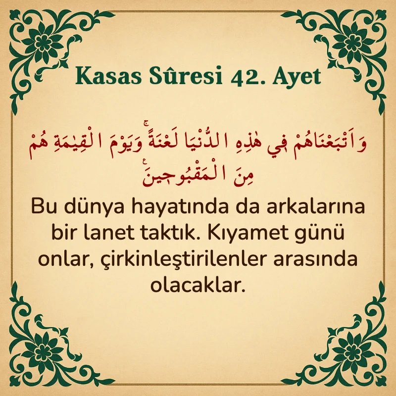 Kasas Suresi 42. Ayet Arapça ve Türkçe meali